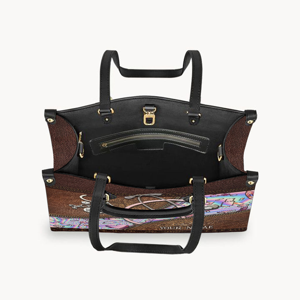 Pink Stethoscope - Personalized Nurse Leather Handbag