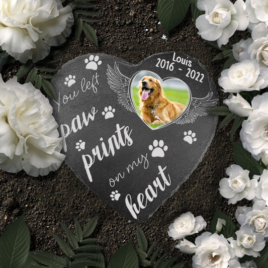 Paw Prints On My Heart - Personalized Dog Heart Shaped Stone