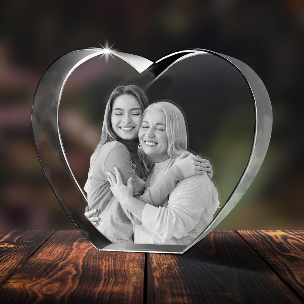 Custom Photo - Personalized Step Mom Laser Engraving 3D Heart Shaped Crystal Lamp