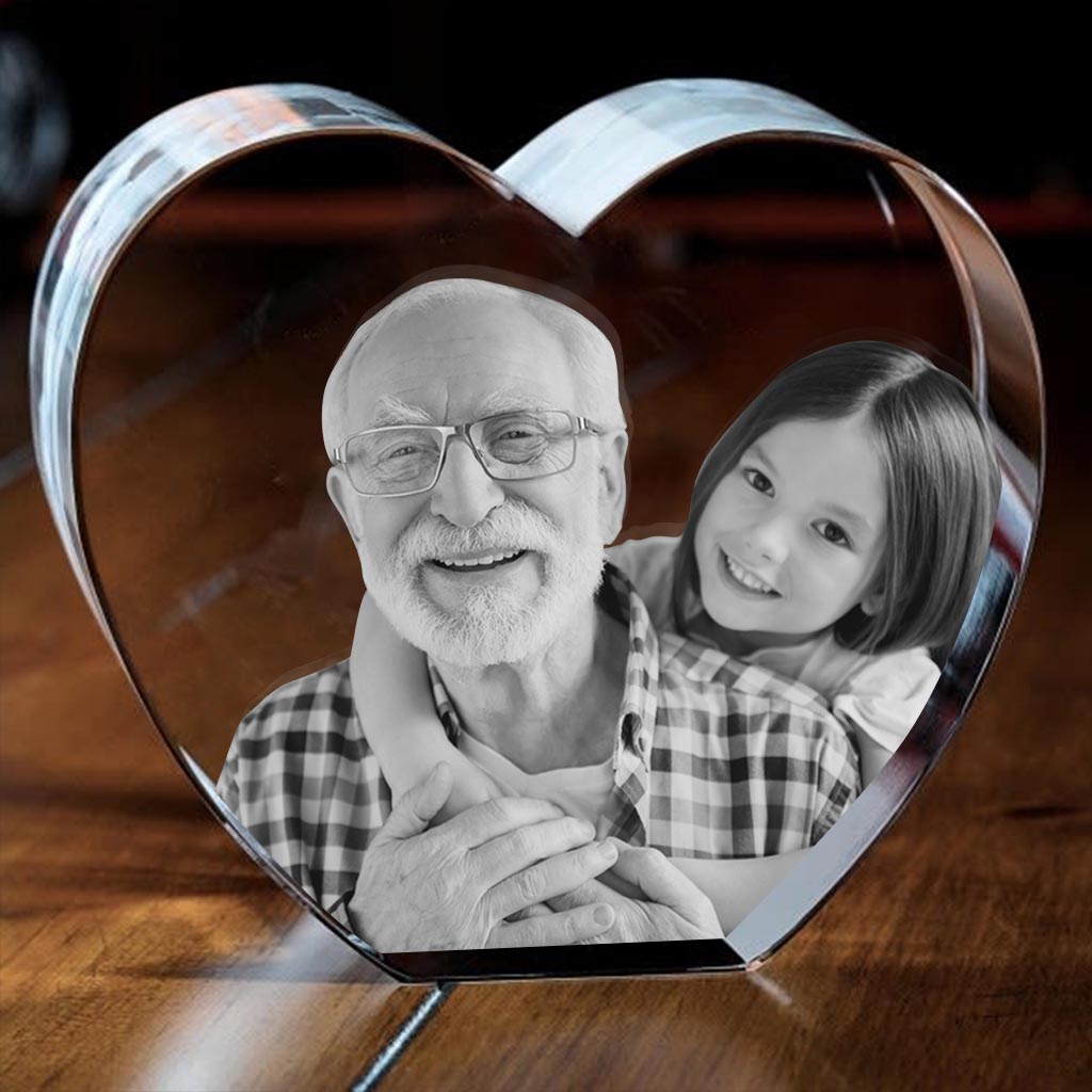 Custom Photo - Personalized Grandpa Laser Engraving 3D Heart Shaped Crystal Lamp