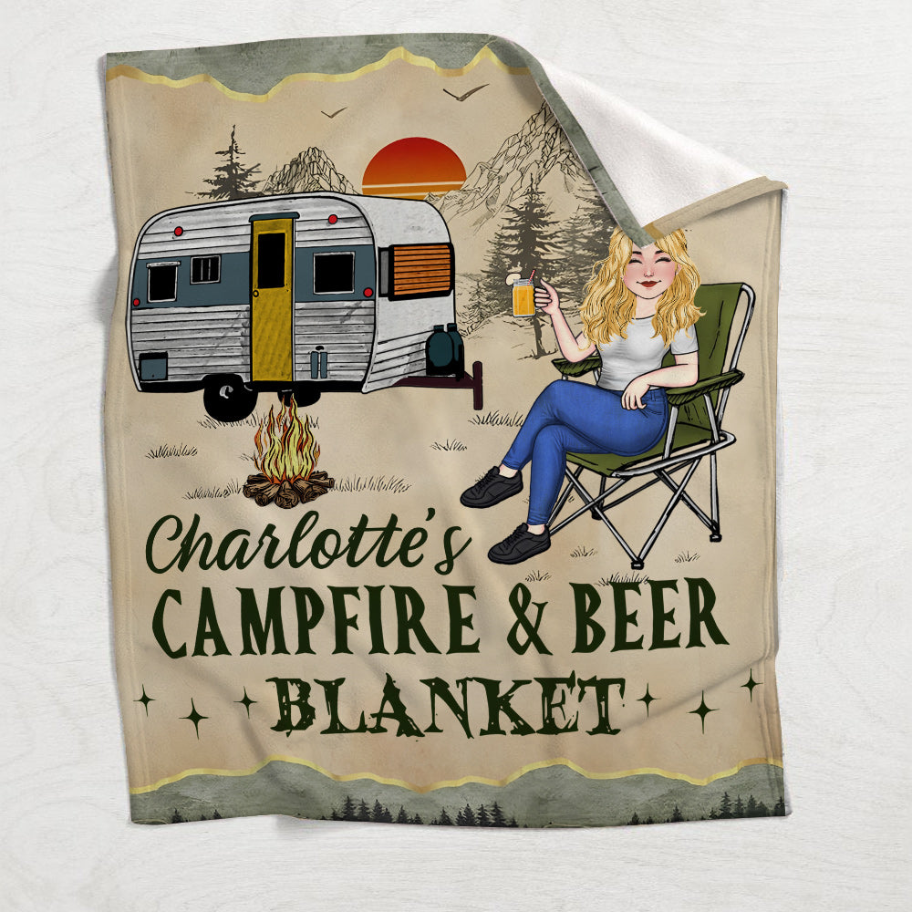 Campfire And Coffee - Personalized Camping Blanket