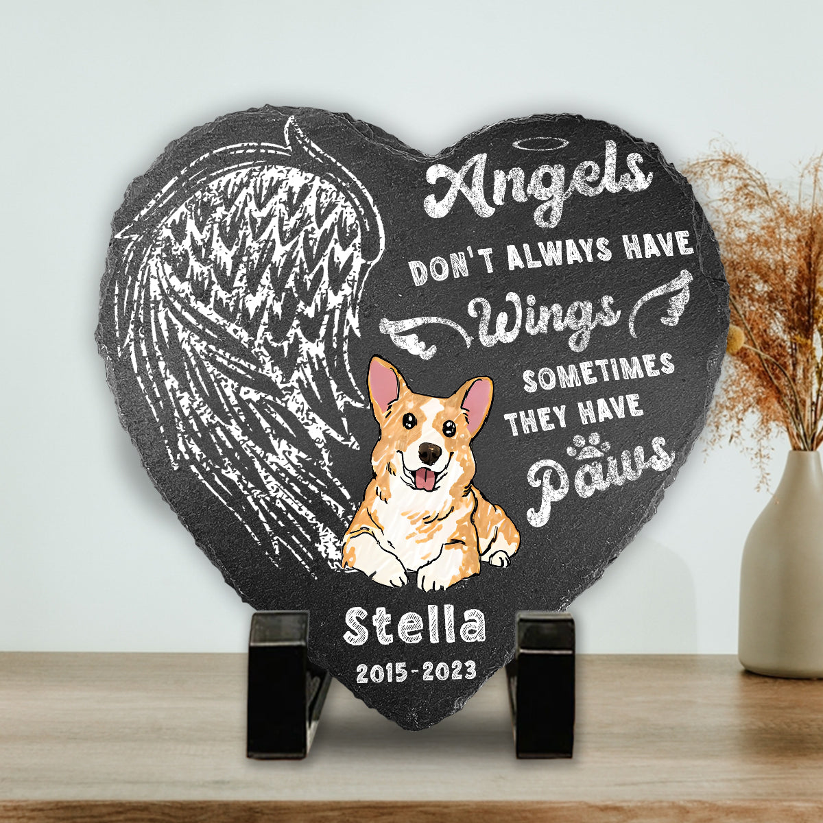Angel Don't Always Have Wings - Personalized Dog Heart Shaped Stone