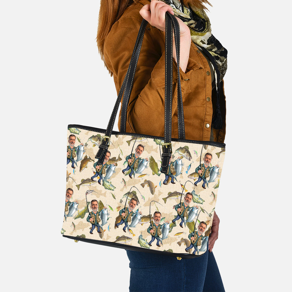 Photo Inserted Funny Fishing - Personalized Fishing Leather Bag