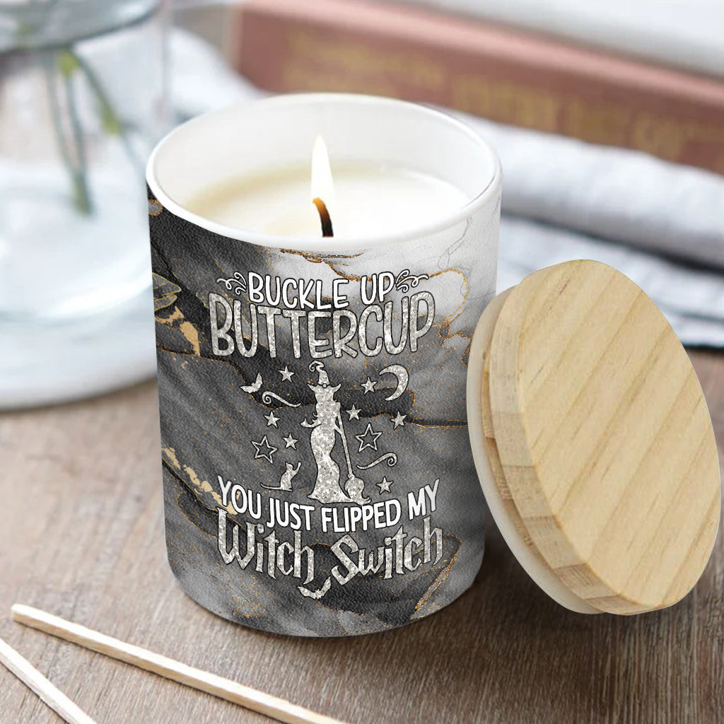 Buckle Up Buttercup - Personalized Witch Candle With Wooden Lid