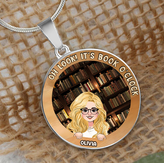 It's Book O'clock - Personalized Book Round Pendant Necklace