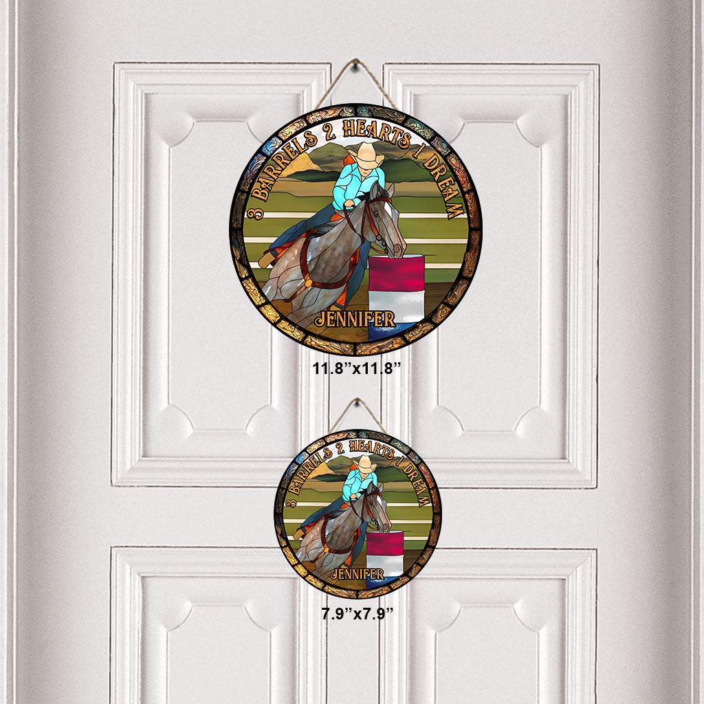 3 Barrels 2 Hearts 1 Dream - Personalized Horse Round Wood Sign
