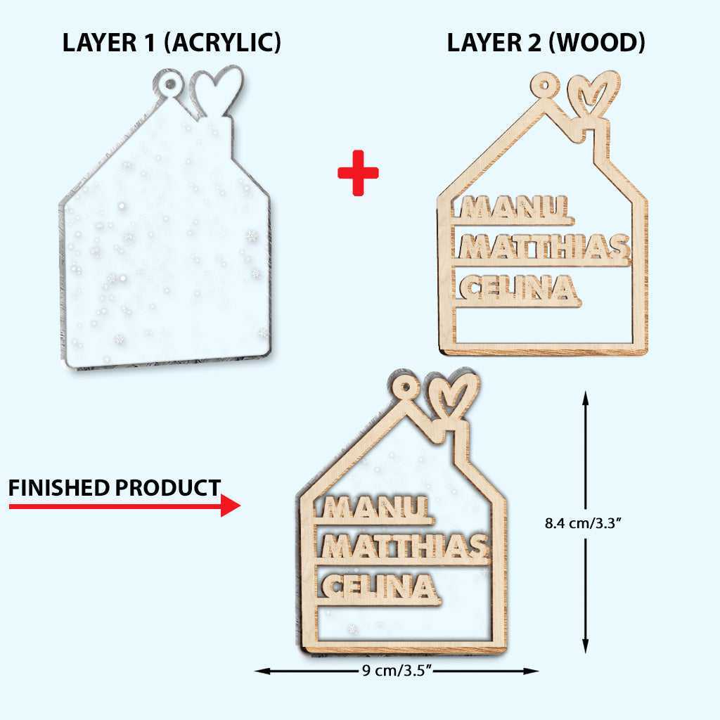 Family Name - Personalized Family 2 Layered Piece Mix Ornament