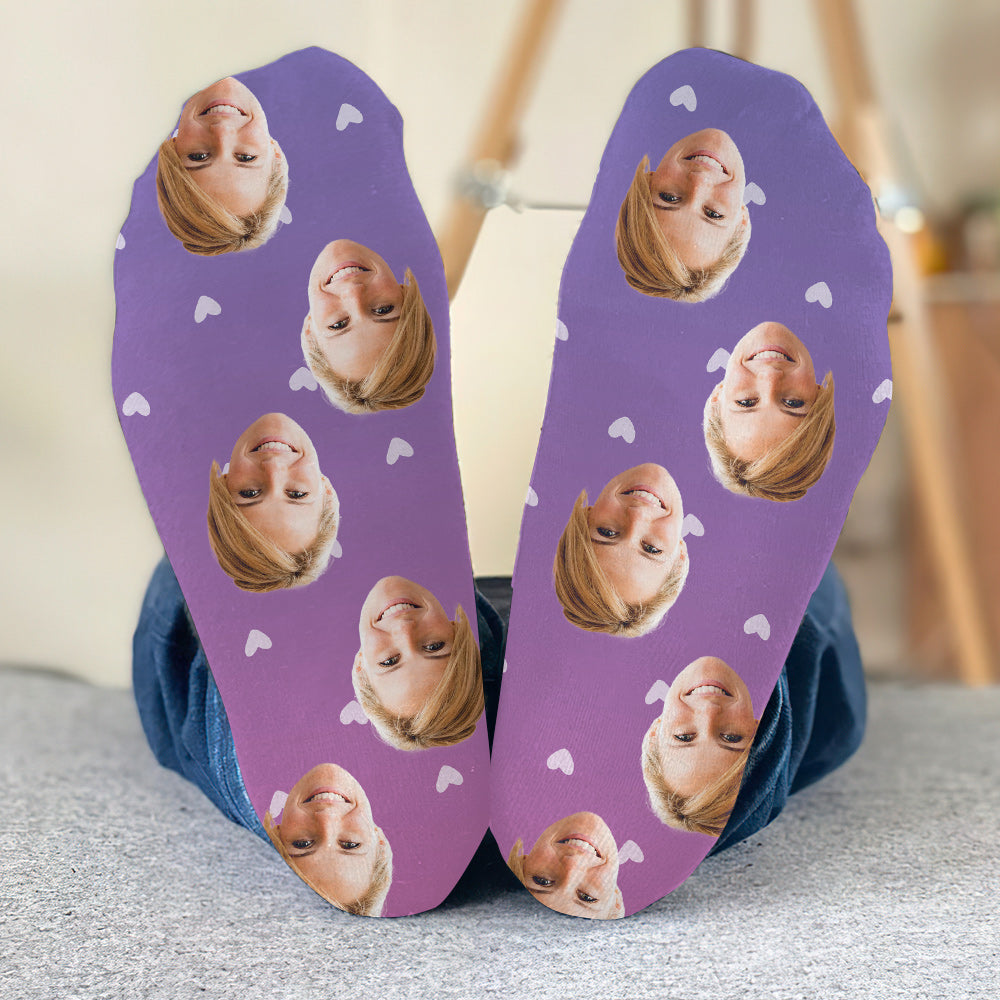 Custom Face Purple Pattern - Personalized Aunt Socks