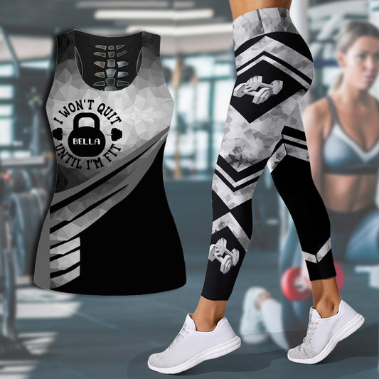 I Won't Quit Until I'm Fit - Personalized Fitness Hollow Tank Top and Leggings