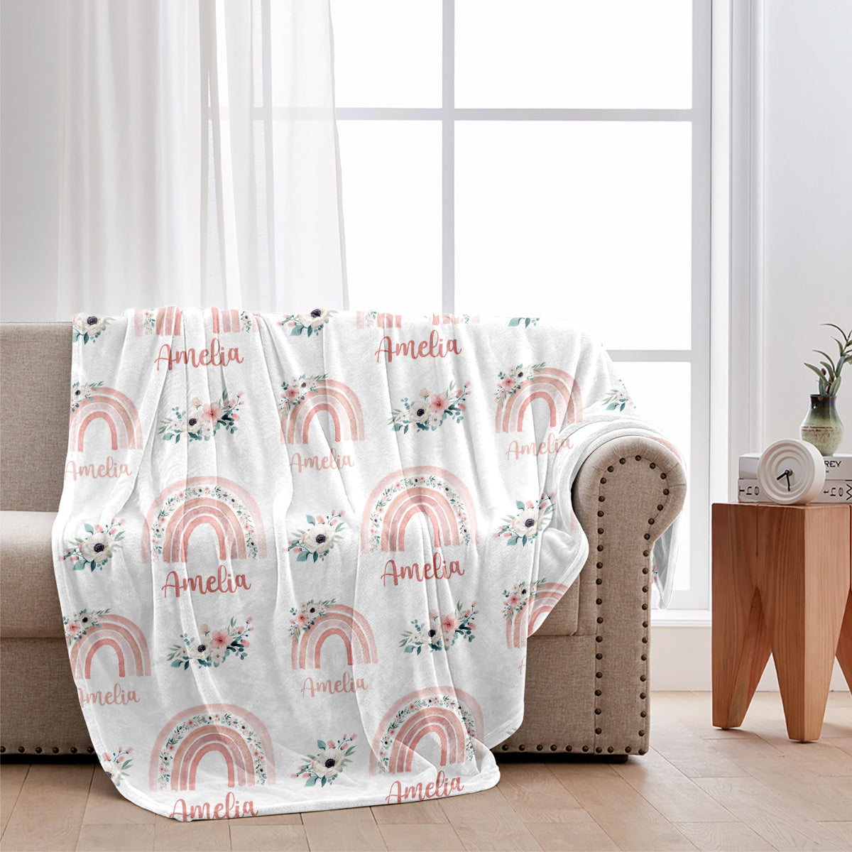 Retro Rainbow Custom Name - Personalized Newborn Blanket