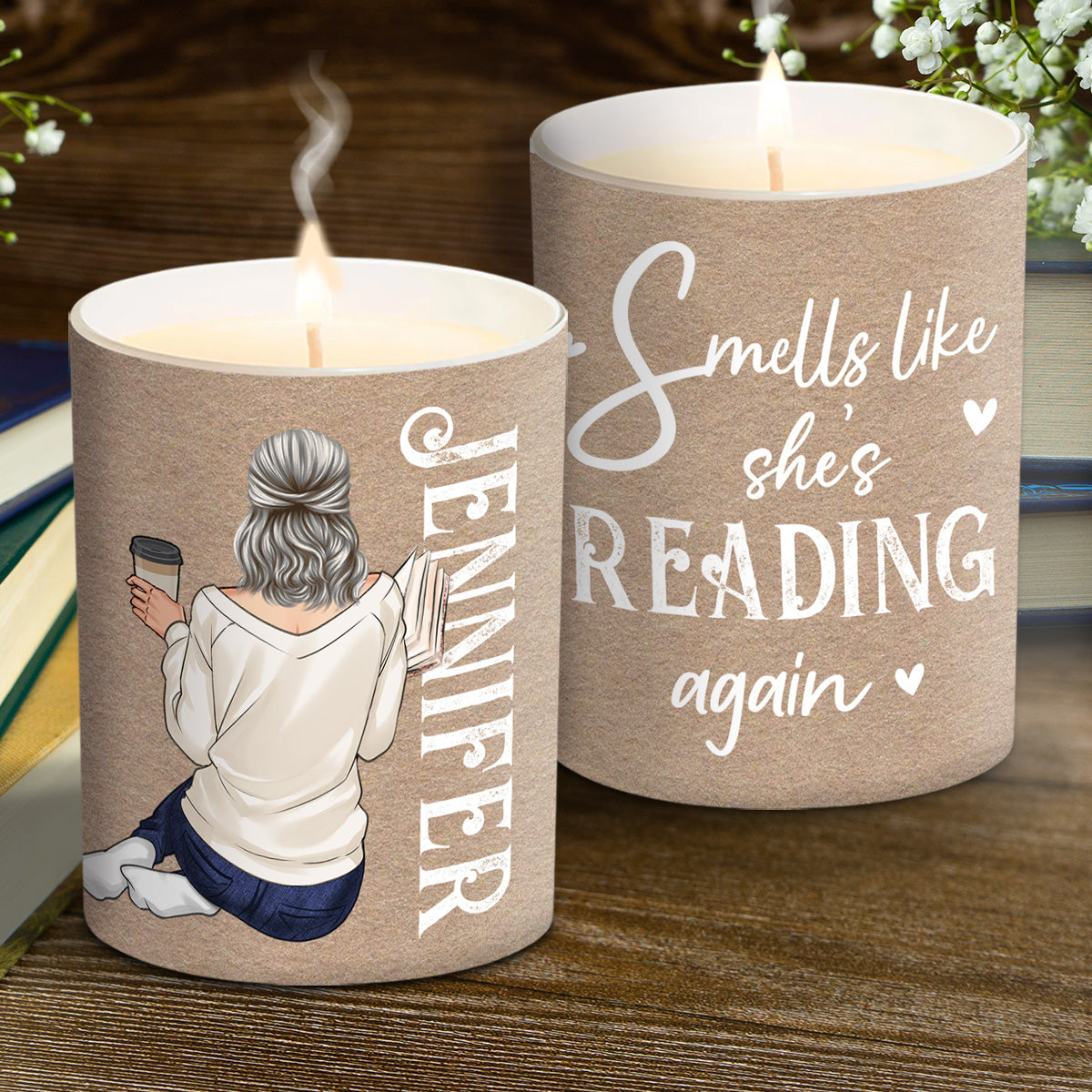 Smells Like She's Reading Again - Personalized Book Candle With Wooden Lid