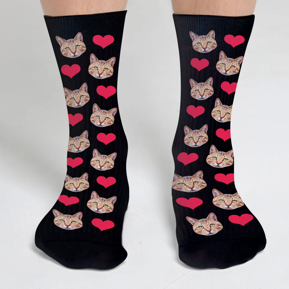 Custom Face Heart Pattern - Personalized Cat Socks