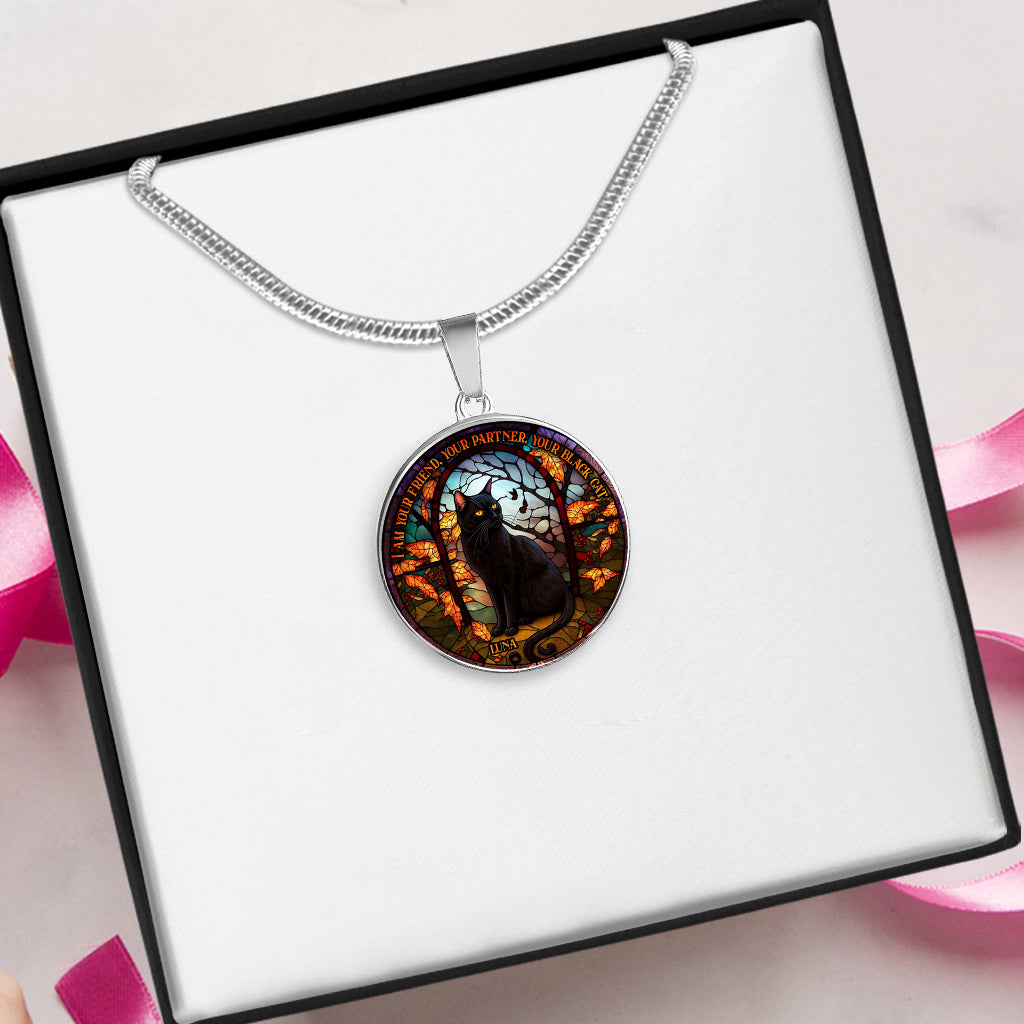 Black Cat - Personalized Black Cat Round Pendant Necklace
