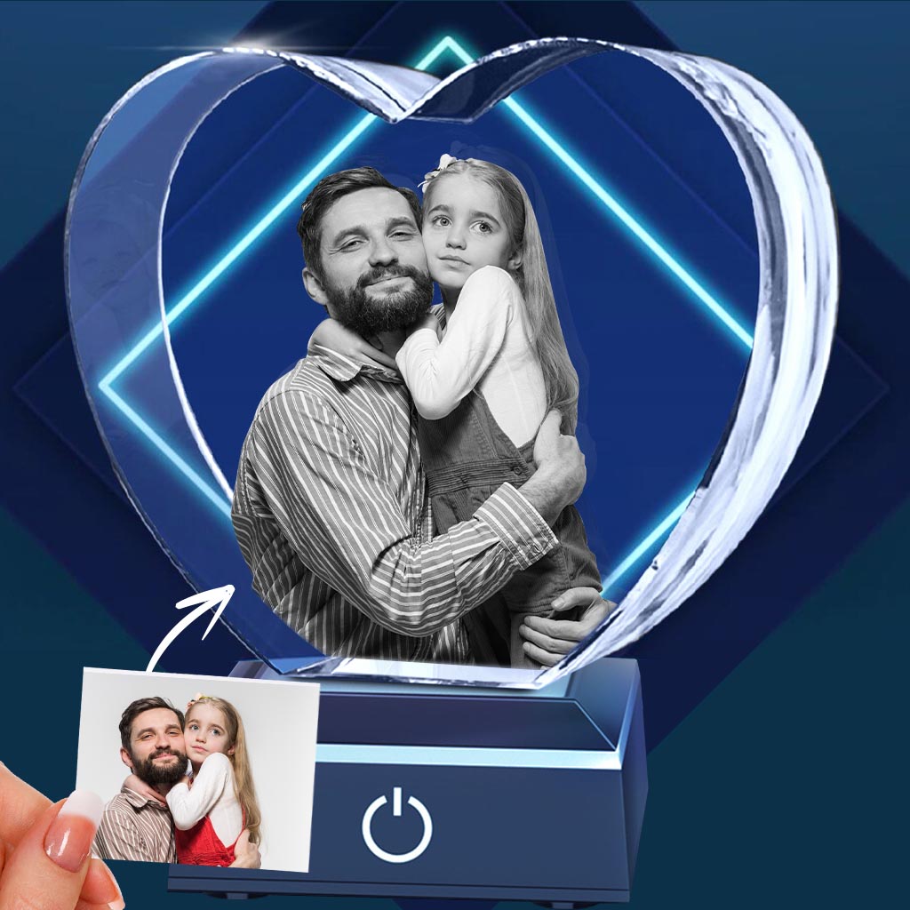 Custom Photo - Personalized Step Dad Laser Engraving 3D Heart Shaped Crystal Lamp