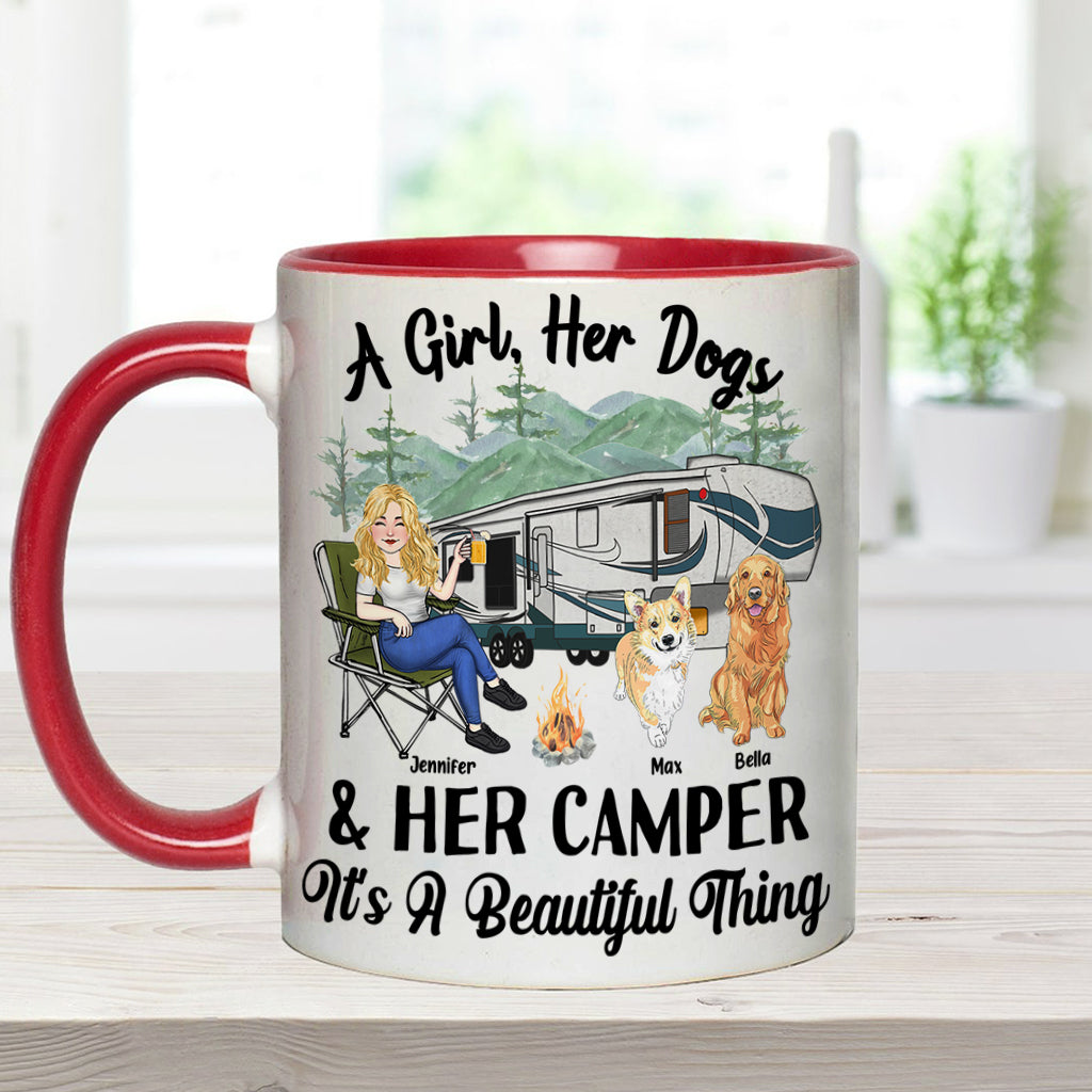 A Girl Her Dog And Her Camper - Camping gift for dog lover - Personalized Accent Mug