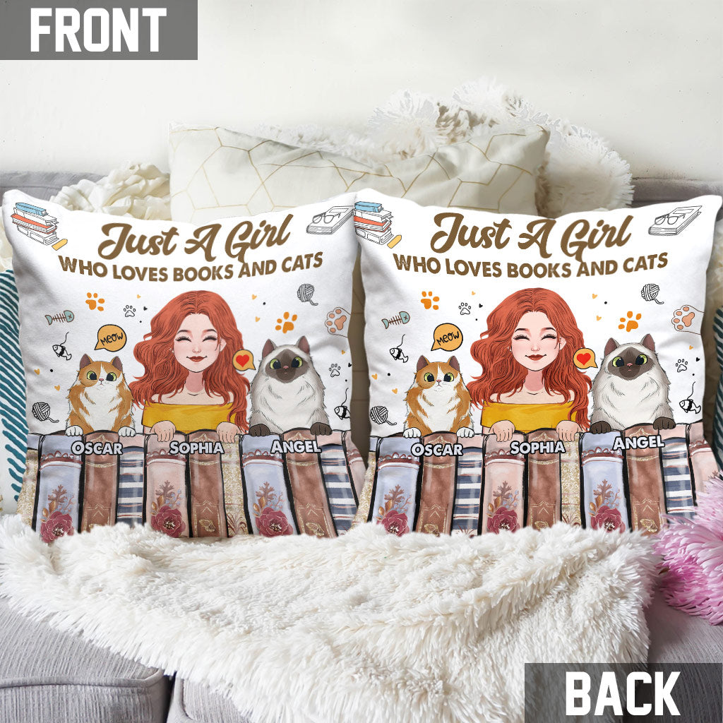 Love Books And Cats - Personalized Book Throw Pillow