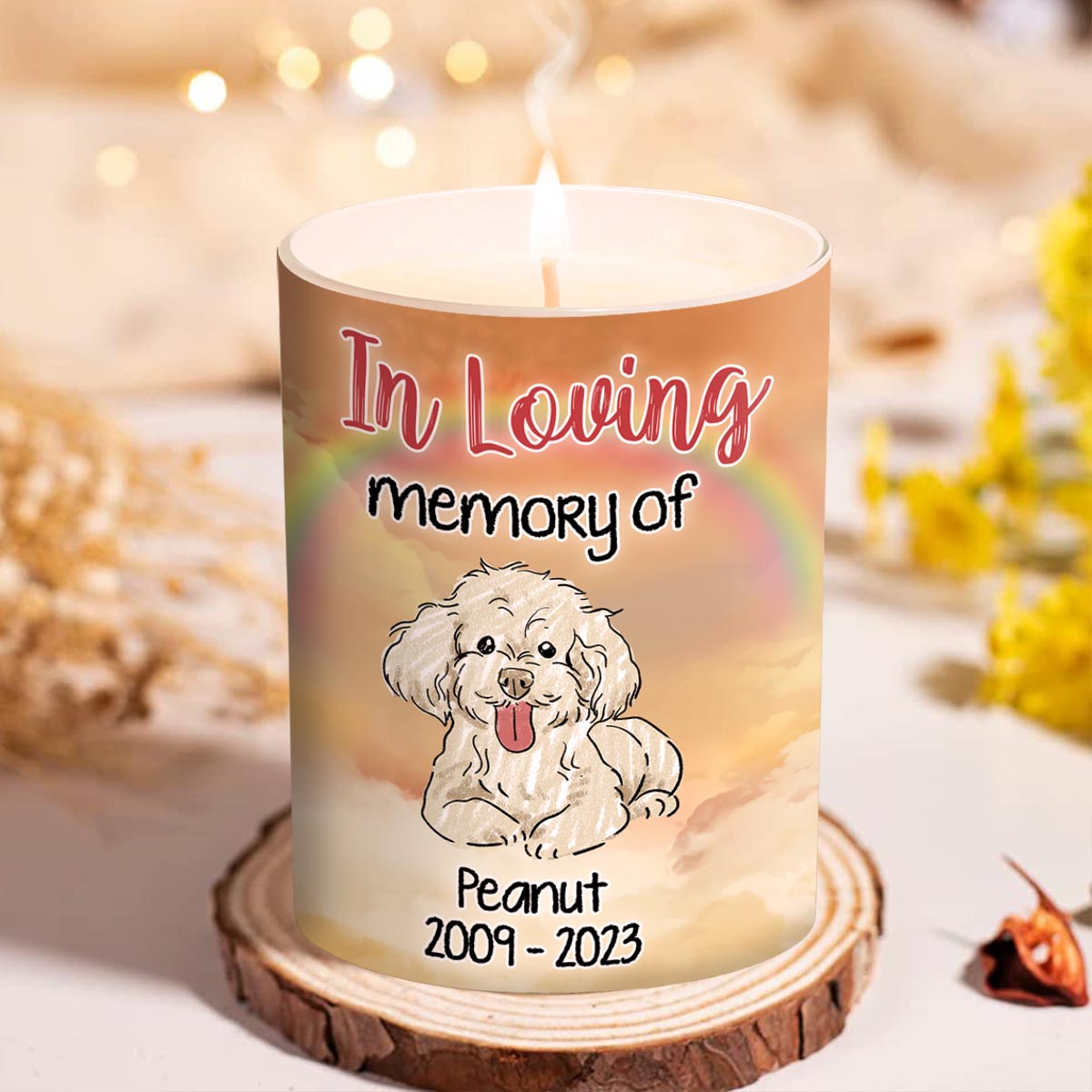 Your Light Shine In Our Hearts - Personalized Dog Candle With Wooden Lid