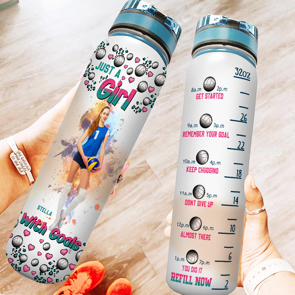 Just A Girl With Goals - Personalized Volleyball Water Tracker Bottle