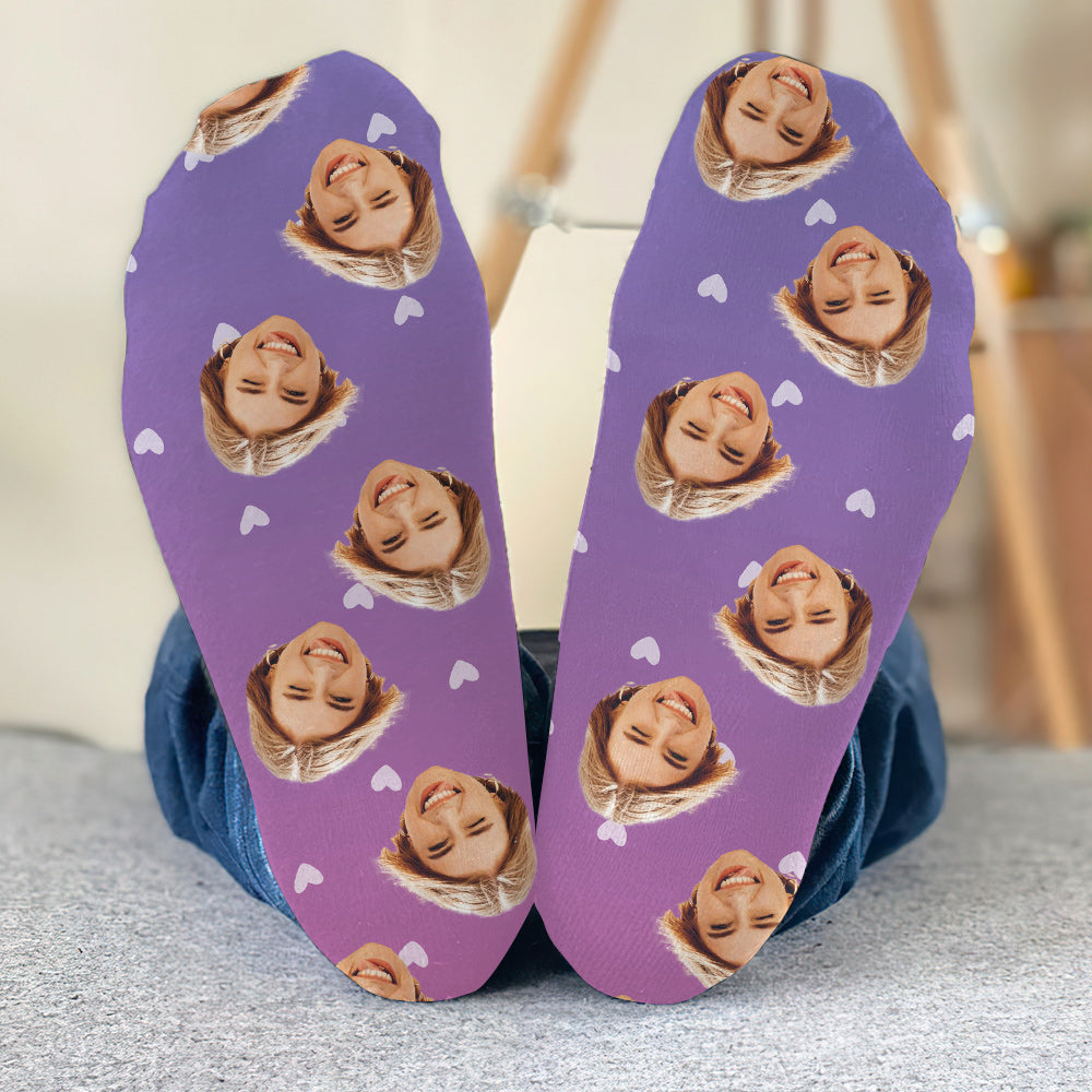 Custom Face Purple Pattern - Personalized Sibling Socks