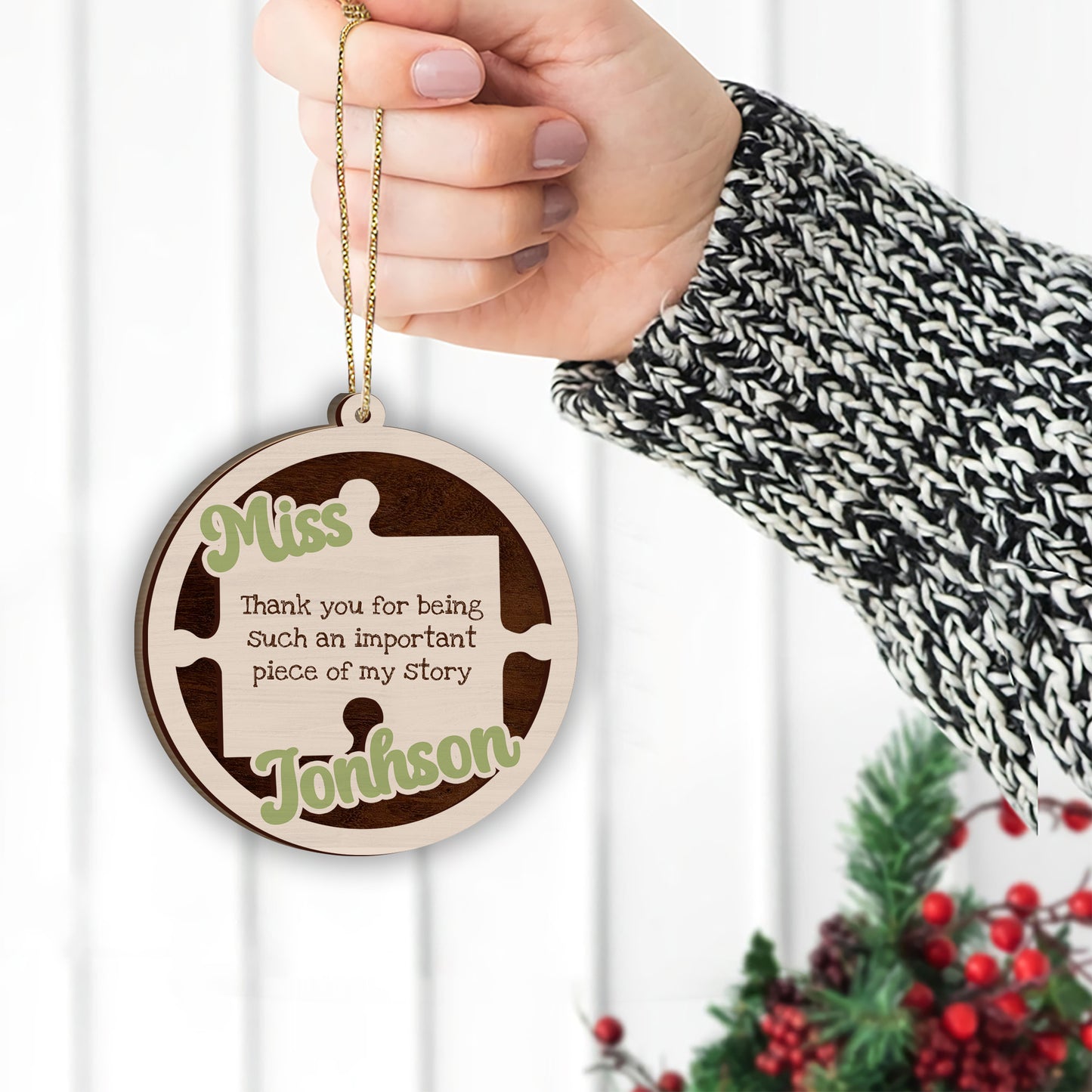 Thank You For Being Suck An Important Piece Of My Story - Personalized Teacher 2 Layered Piece Ornament