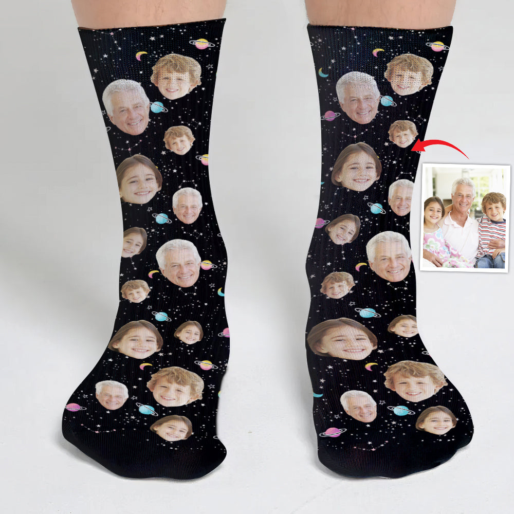 Custom Face Galaxy - Personalized Grandpa Socks