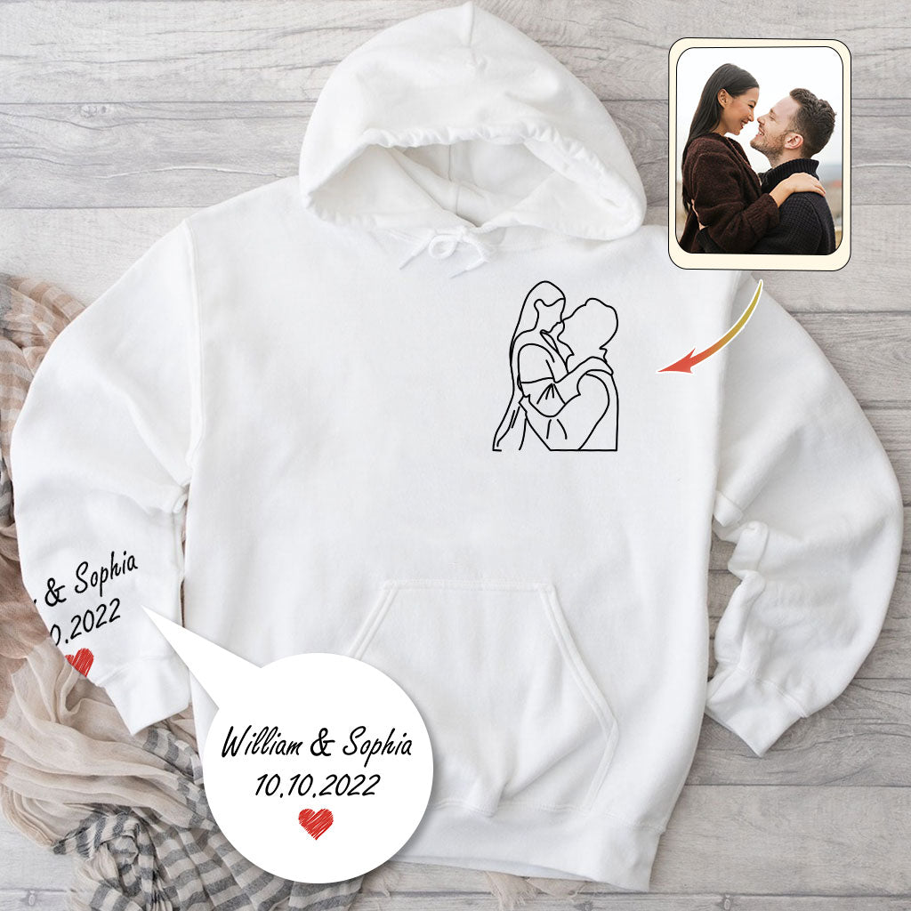 Custom Line Drawing Portraits - Personalized Husband And Wife All Over Shirt