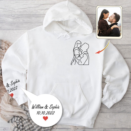 Custom Line Drawing Portraits - Personalized Husband And Wife All Over Shirt