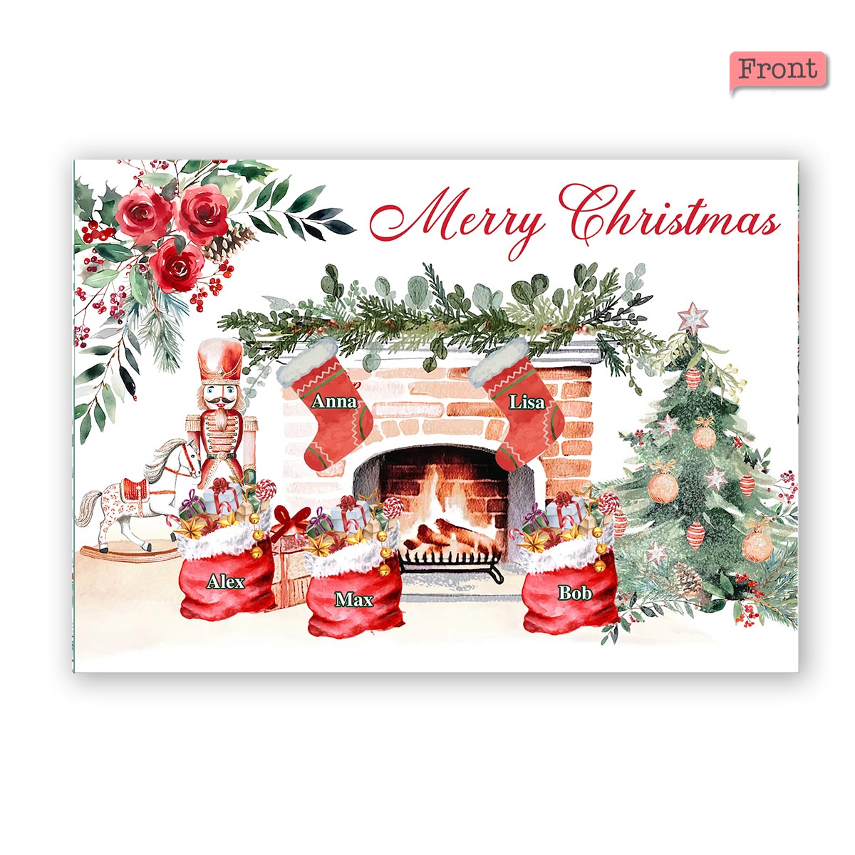 Merry Christmas Stocking Family - Personalized QR Greeting Card