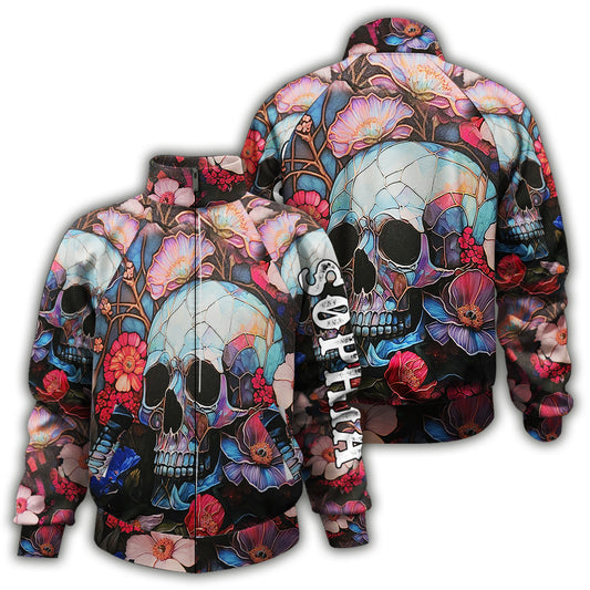 Floral Skull - Personalized Skull Zip Jacket