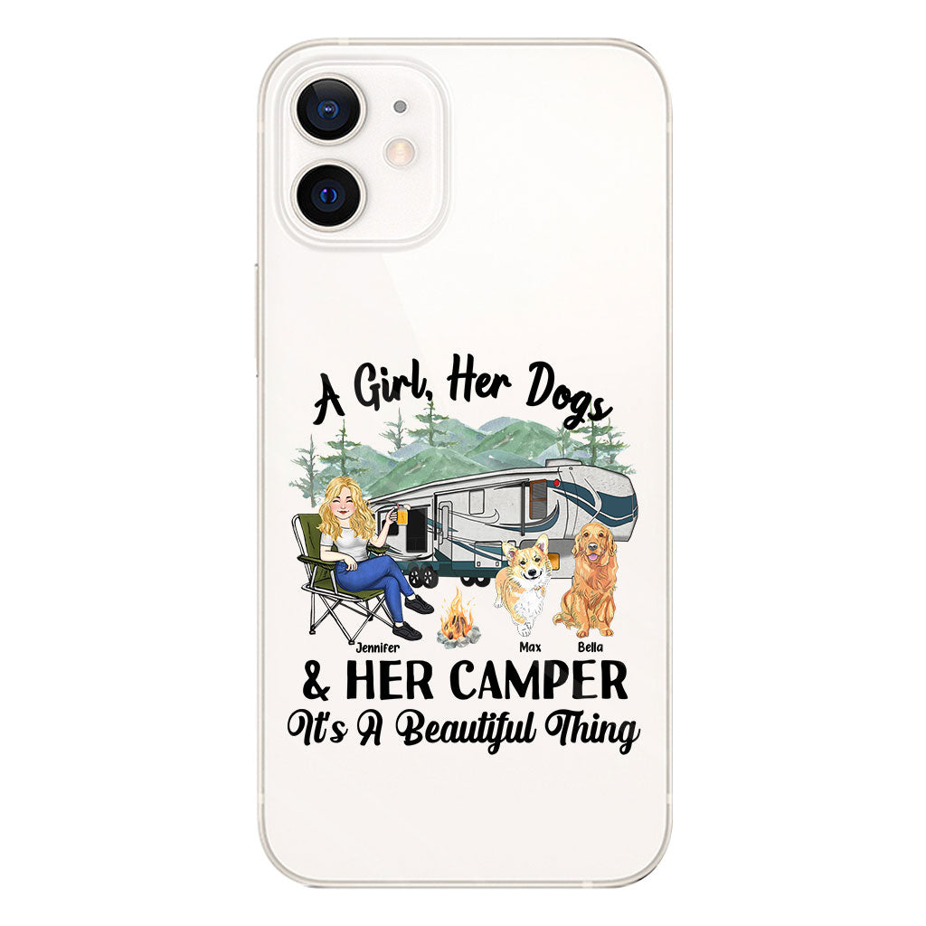 A Girl Her Dog And Her Camper - Camping gift for dog lover - Personalized Clear Phone Case