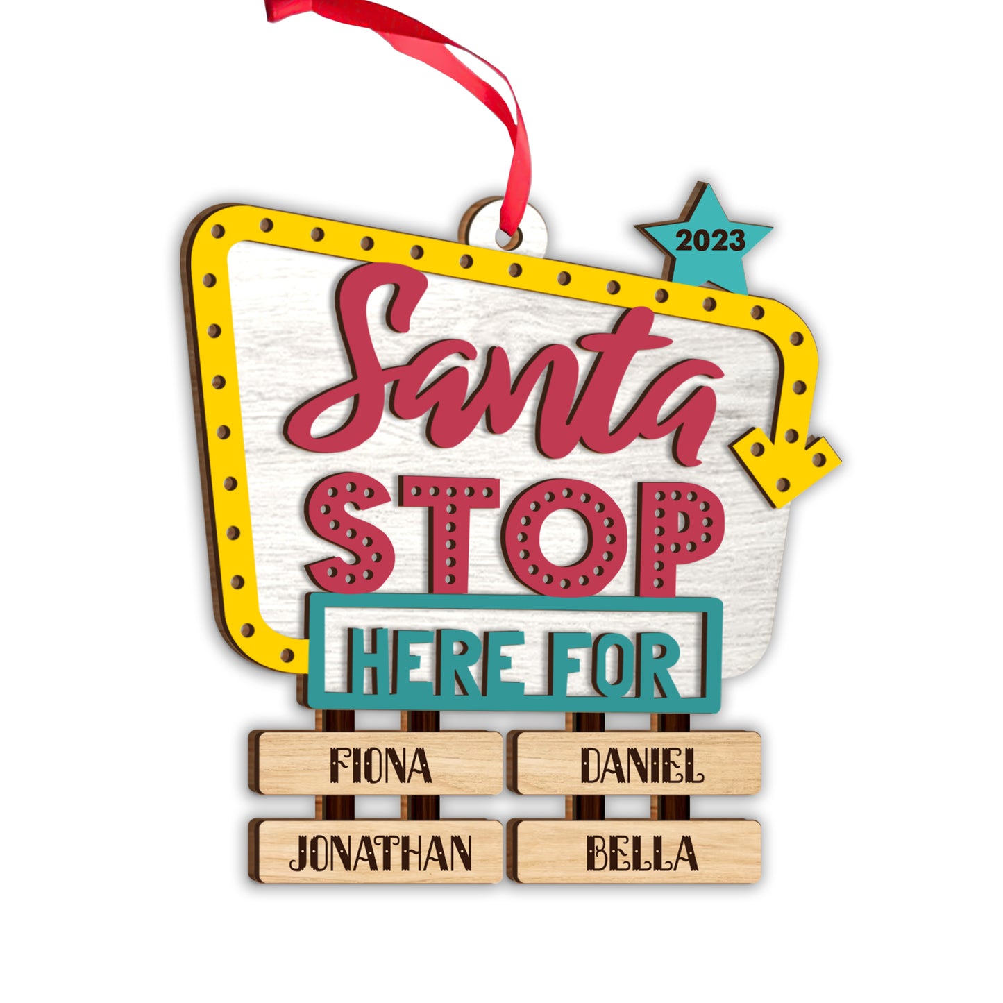 Santa Stop Here For - Personalized Grandma 2 Layered Piece Ornament