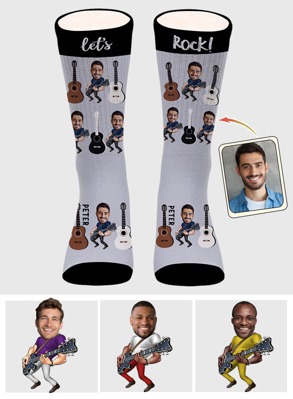 Let's Rock - Guitar gift for husband, him, boyfriend, father, son - Personalized Socks