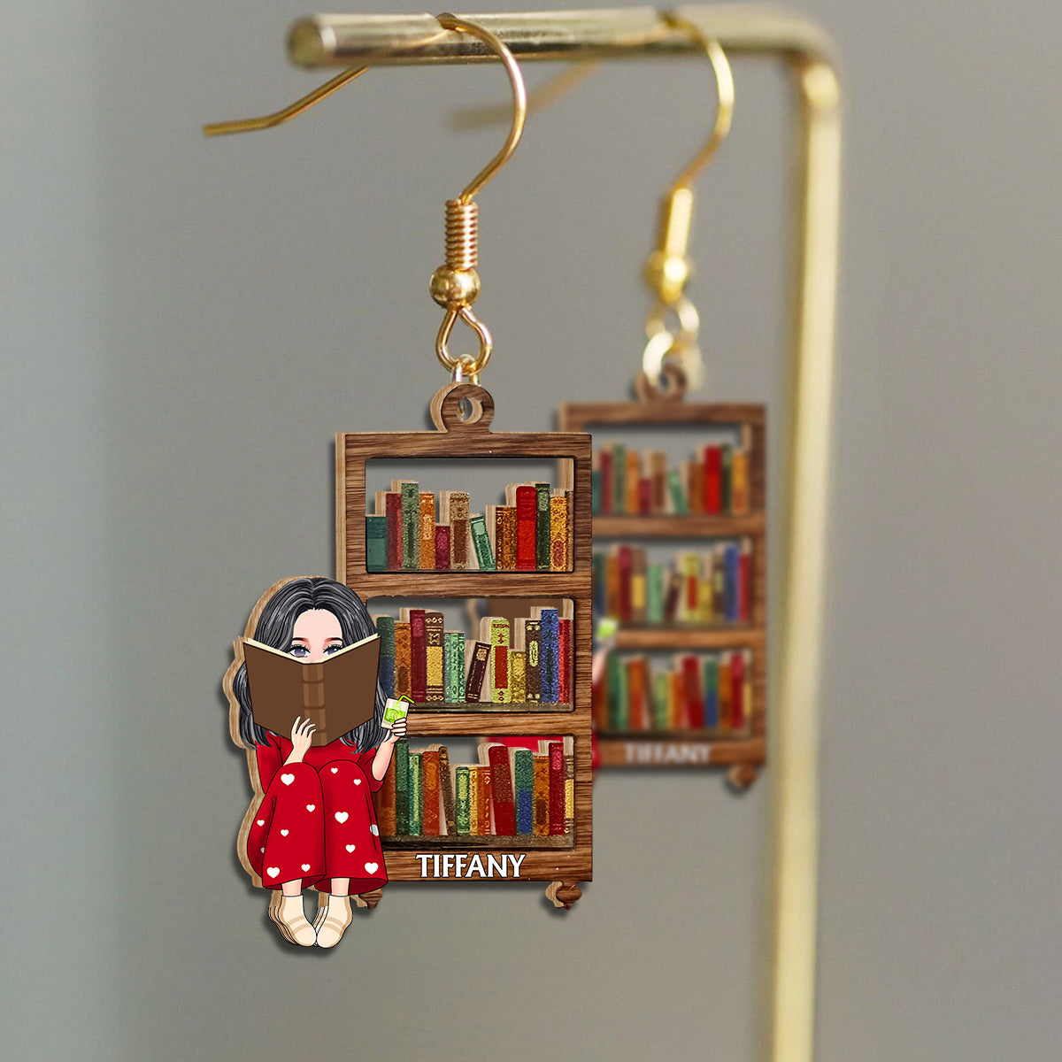 Custom Portrait Earrings For Book Lovers - Personalized Book Wooden Earrings