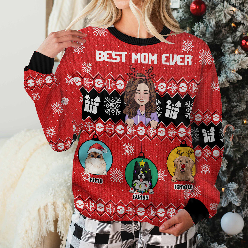 Best Mom Ever - Personalized Dog Ugly Sweater