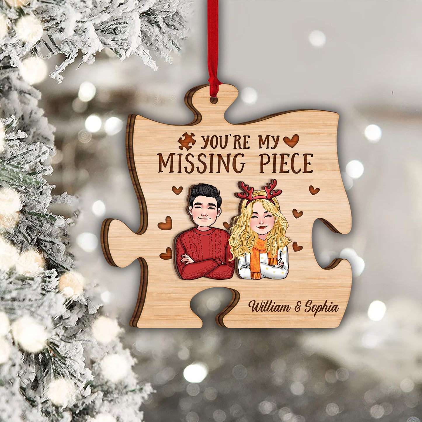 You Are My Missing Piece - gift for wife, husband, girlfriend, boyfriend - Personalized 2 Layered Piece Ornament