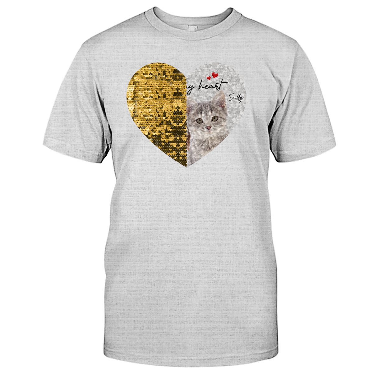 Forever In My Heart Custom Photo Dog & Cat - Gift for dog lovers, dog lover, cat lover - Personalized Sequin T-shirt