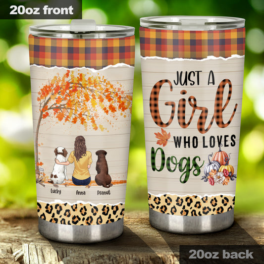 Just A Girl Who Loves Fall And Dogs - Personalized Dog Tumbler