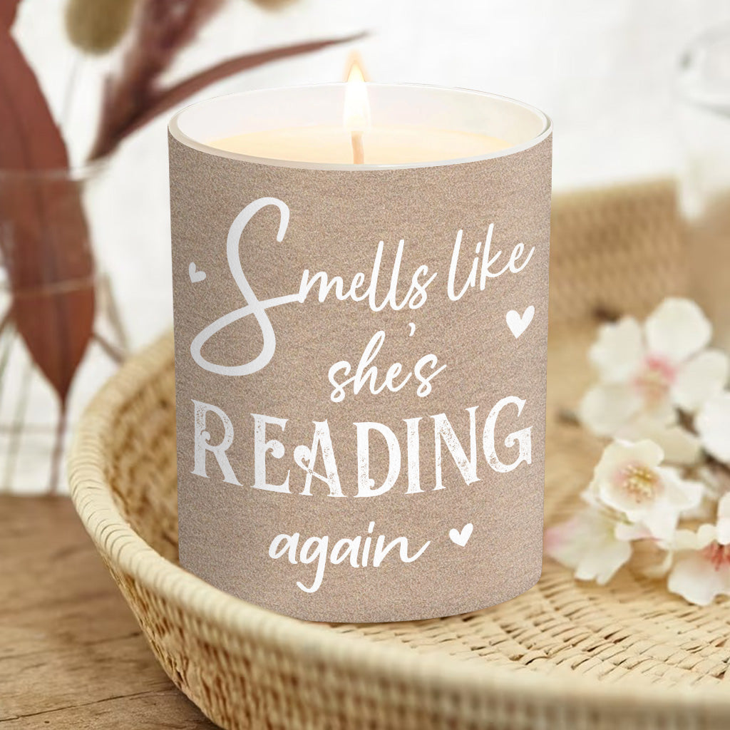 Smells Like She's Reading Again - Personalized Book Candle With Wooden Lid