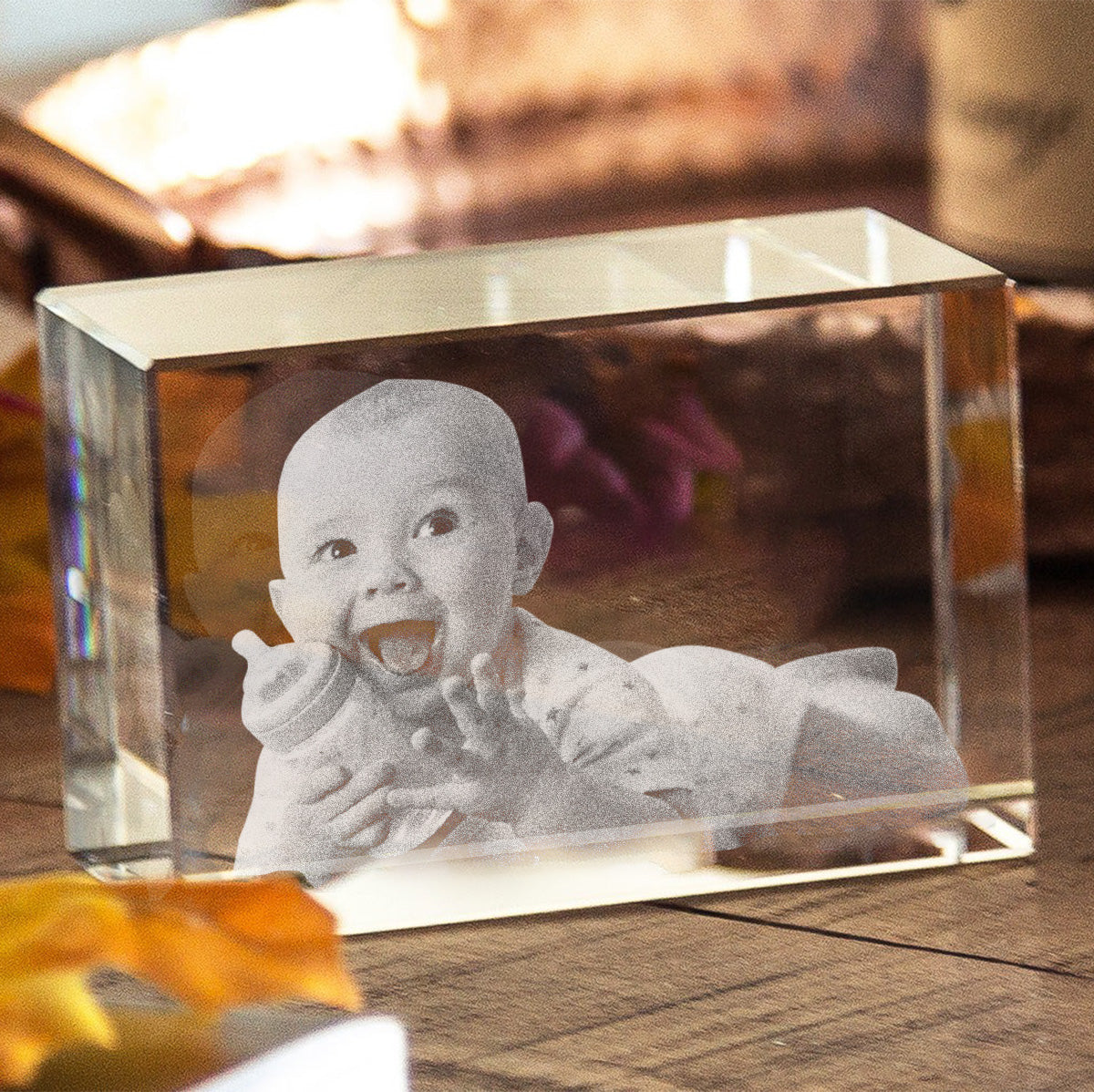 Custom Photo - Personalized Newborn Laser Engraving 3D Cuboid Shaped Crystal Lamp
