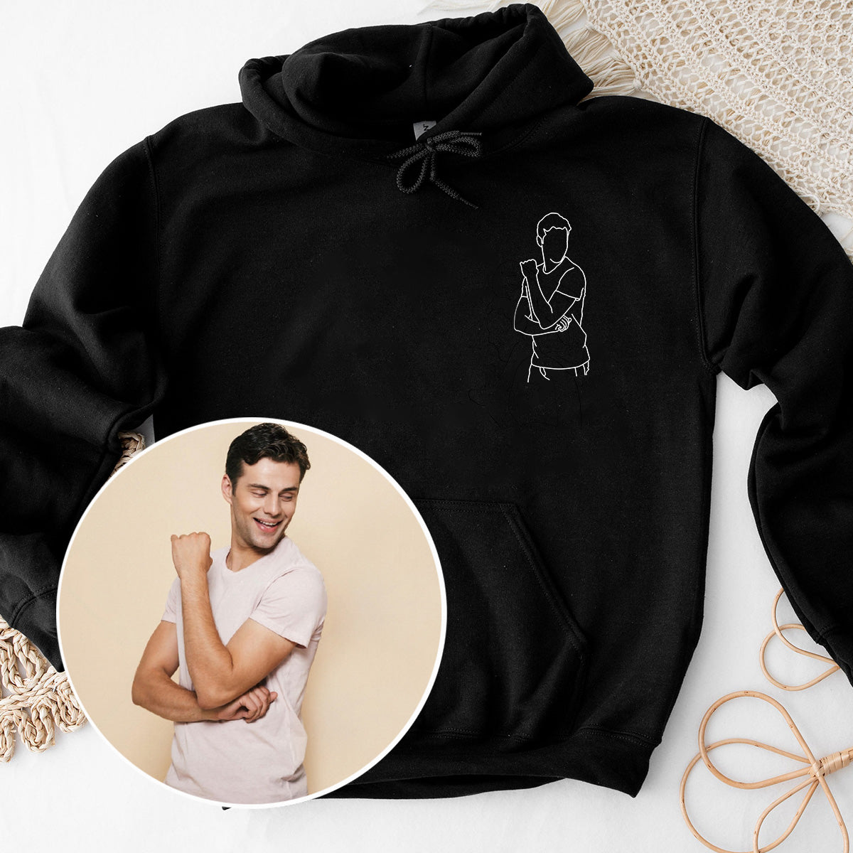 Custom Line Art - Personalized Son Embroidered Hoodie