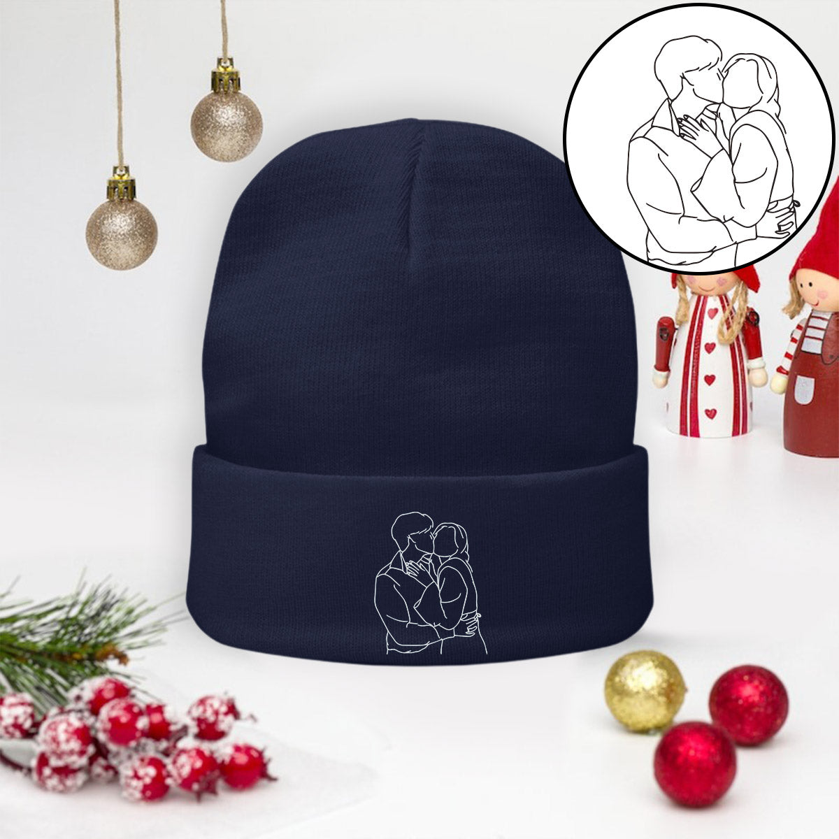 Custom Photo - Personalized Couple Embroidered Beanie