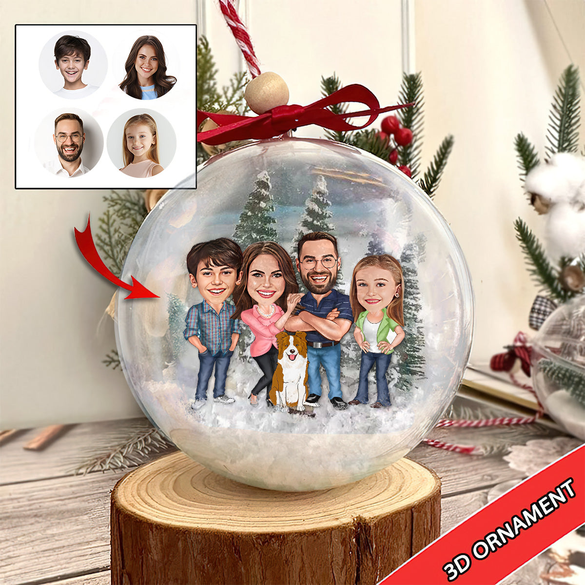 Funny Caricature Portrait - Personalized Family Snow Globe Ornament