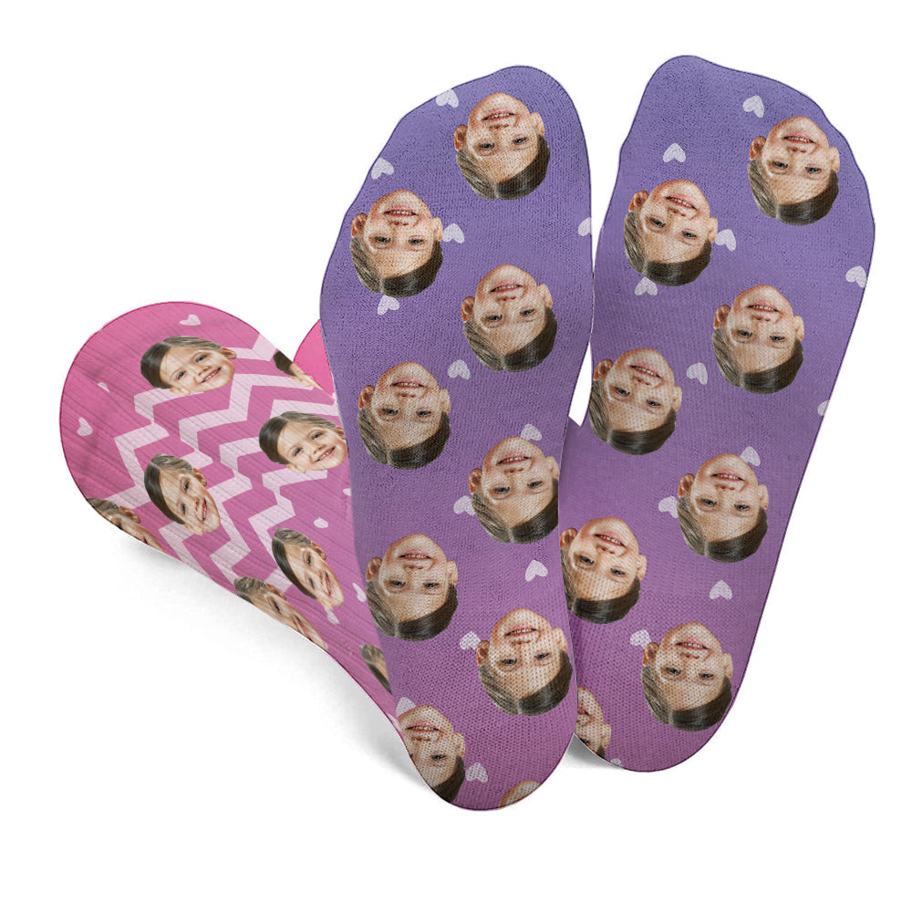 Custom Face Purple Pattern - Personalized Kid Socks
