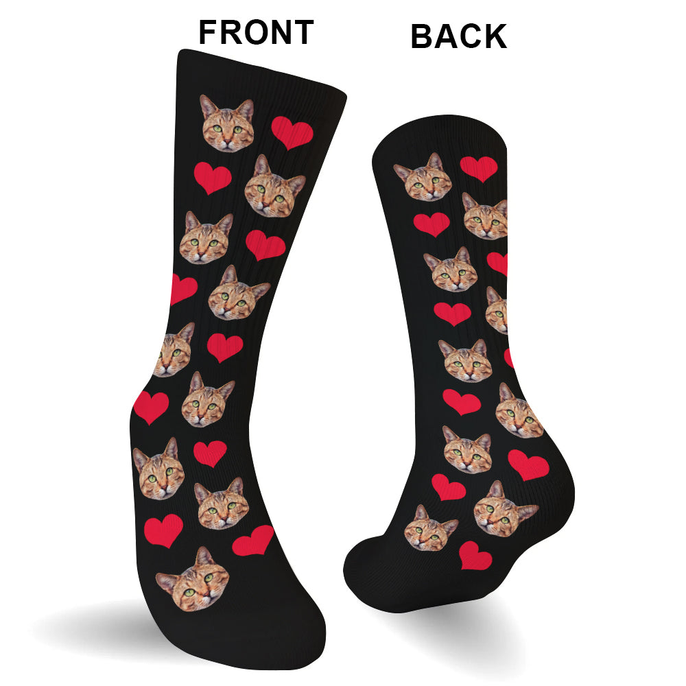 Custom Face Heart Pattern - Personalized Cat Socks