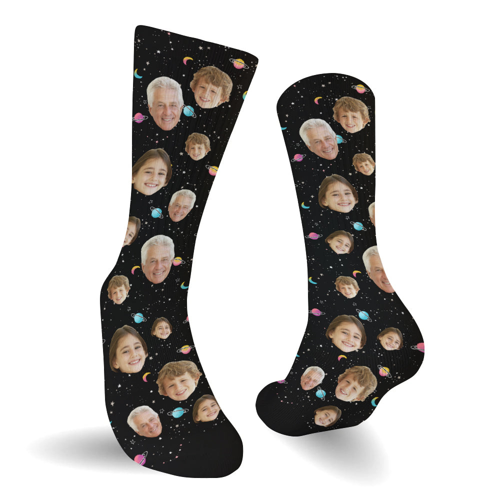 Custom Face Galaxy - Personalized Grandpa Socks