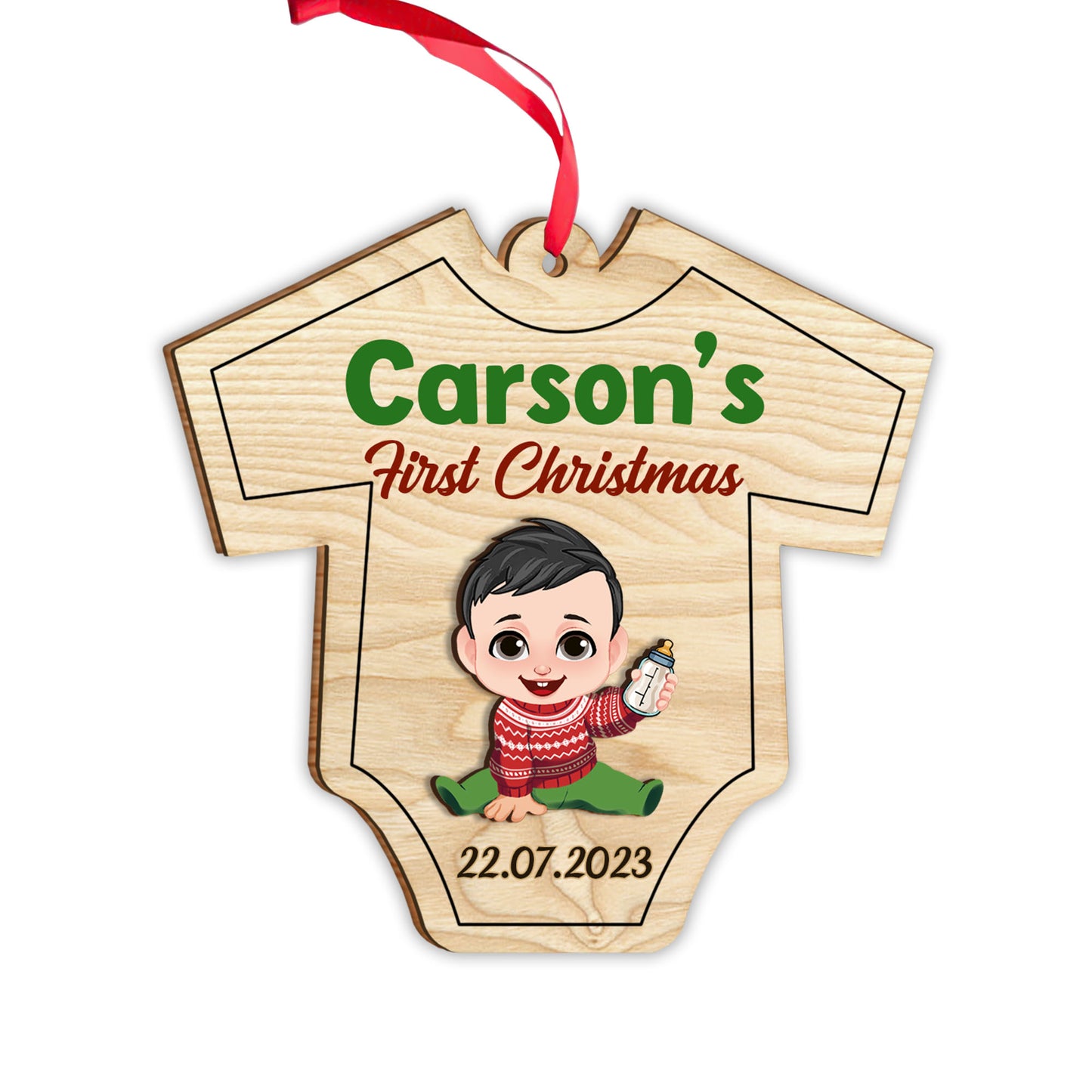 The Frist Christmas - Personalized Newborn 2 Layered Piece Ornament