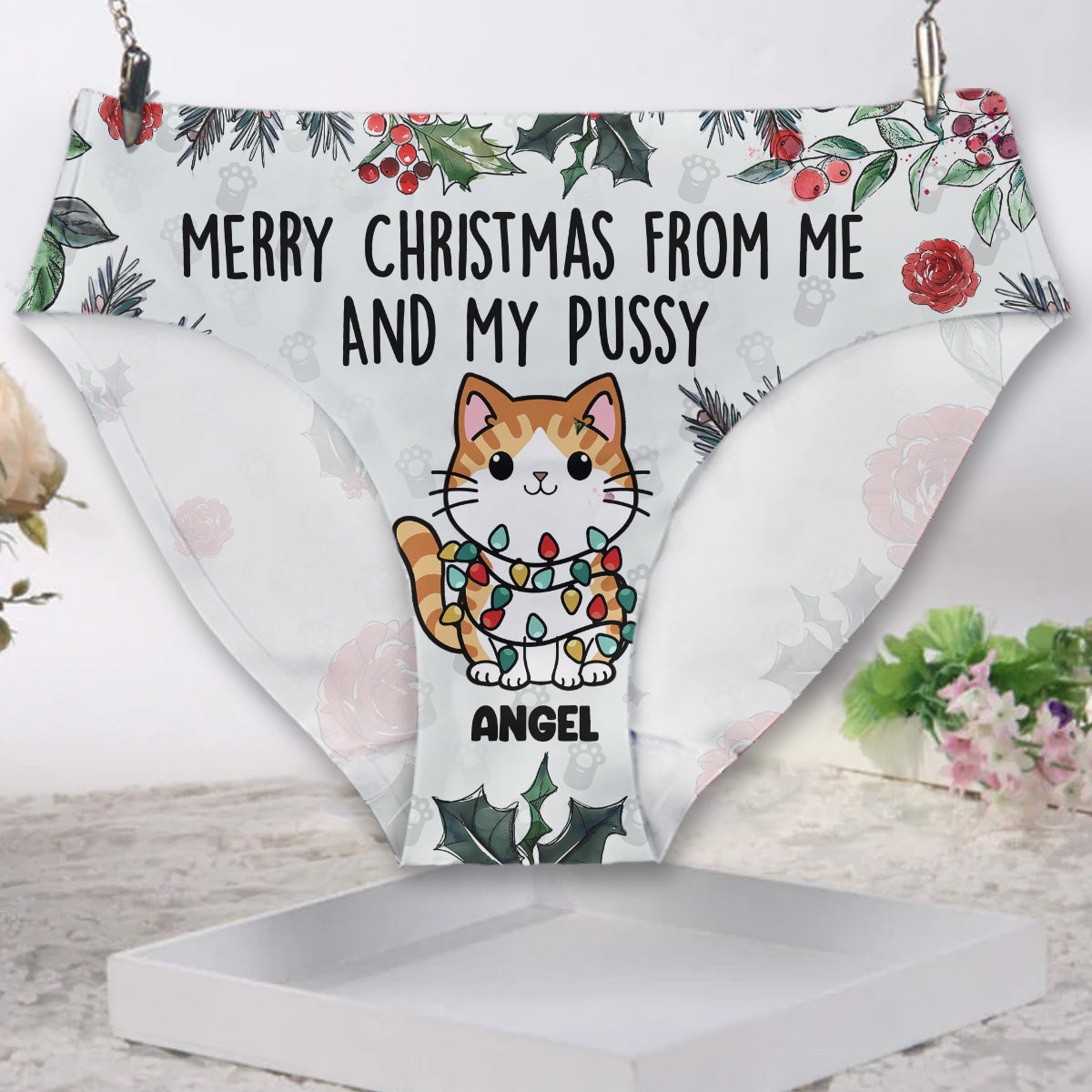 Merry Christmas From Me And My Pussy - Personalized Cat Women Briefs