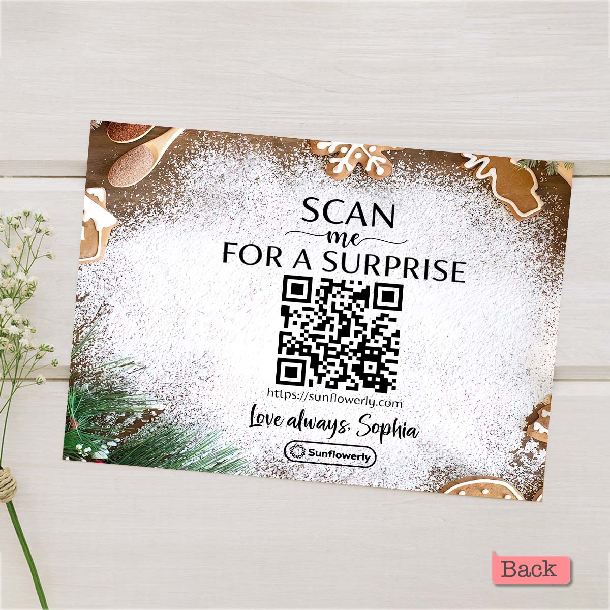 Merry Christmas Snow Angel Gingerbread - Personalized QR Greeting Card