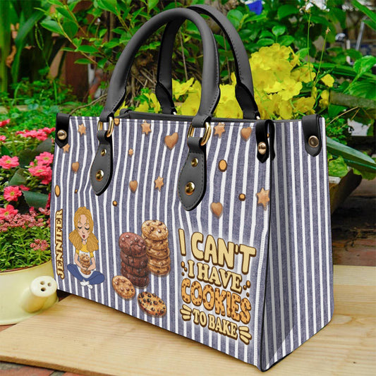 I Can't I Have Cookies To Bake - Personalized Baking Leather Handbag