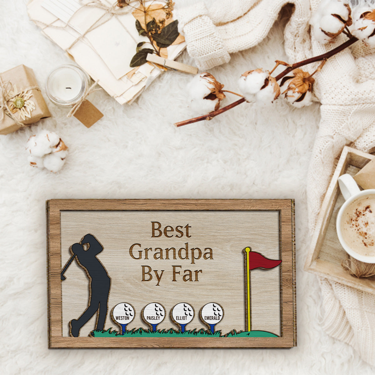 Best Grandpa/Dad By Far - Personalized Golf 2 Layered Wood Sign / Wood Plaque